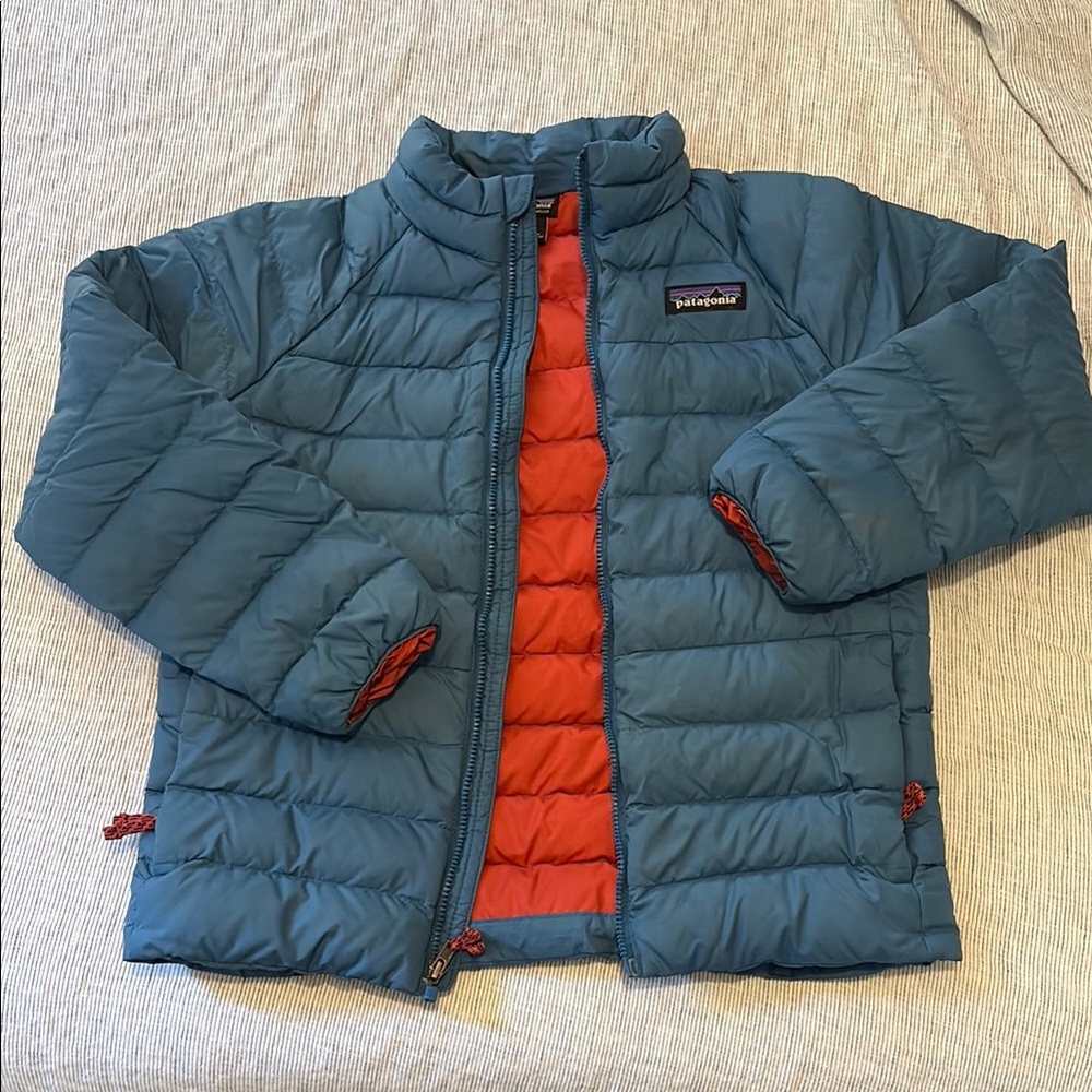 Patagonia Kids Blue Puffer Jacket with Red Lining